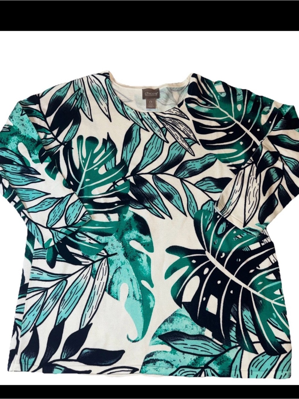 Chico’s Tropical Shirt 0 Green Blue Sweater Top S